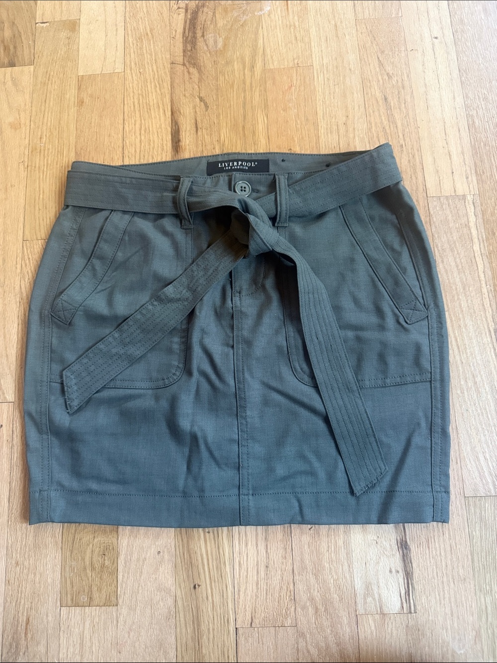Liverpool Olive Green Belted Mini Skirt